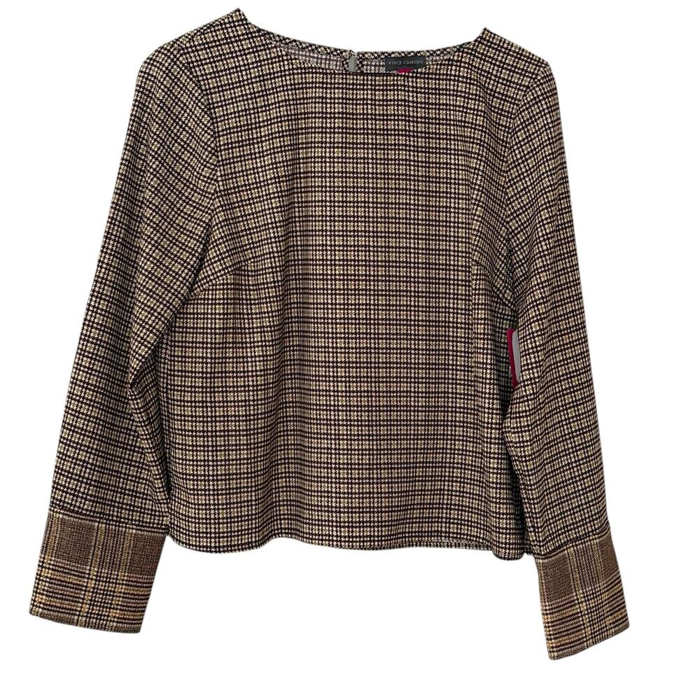 NWT Vince Camuto Plaid Boat Neck Long Sleeve Blouse Size M Business Casual